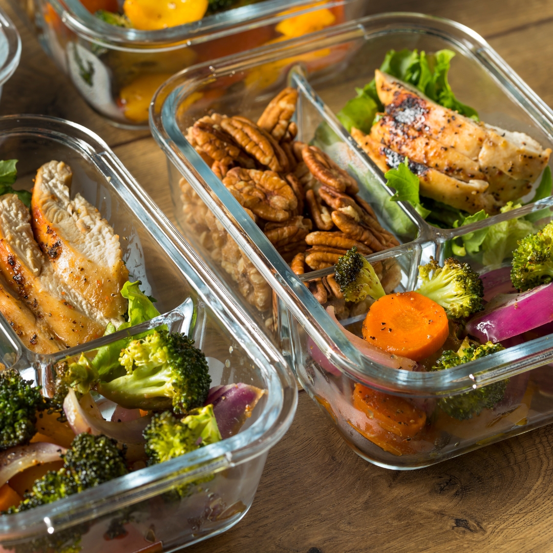 meal prep containers with clean healthy food